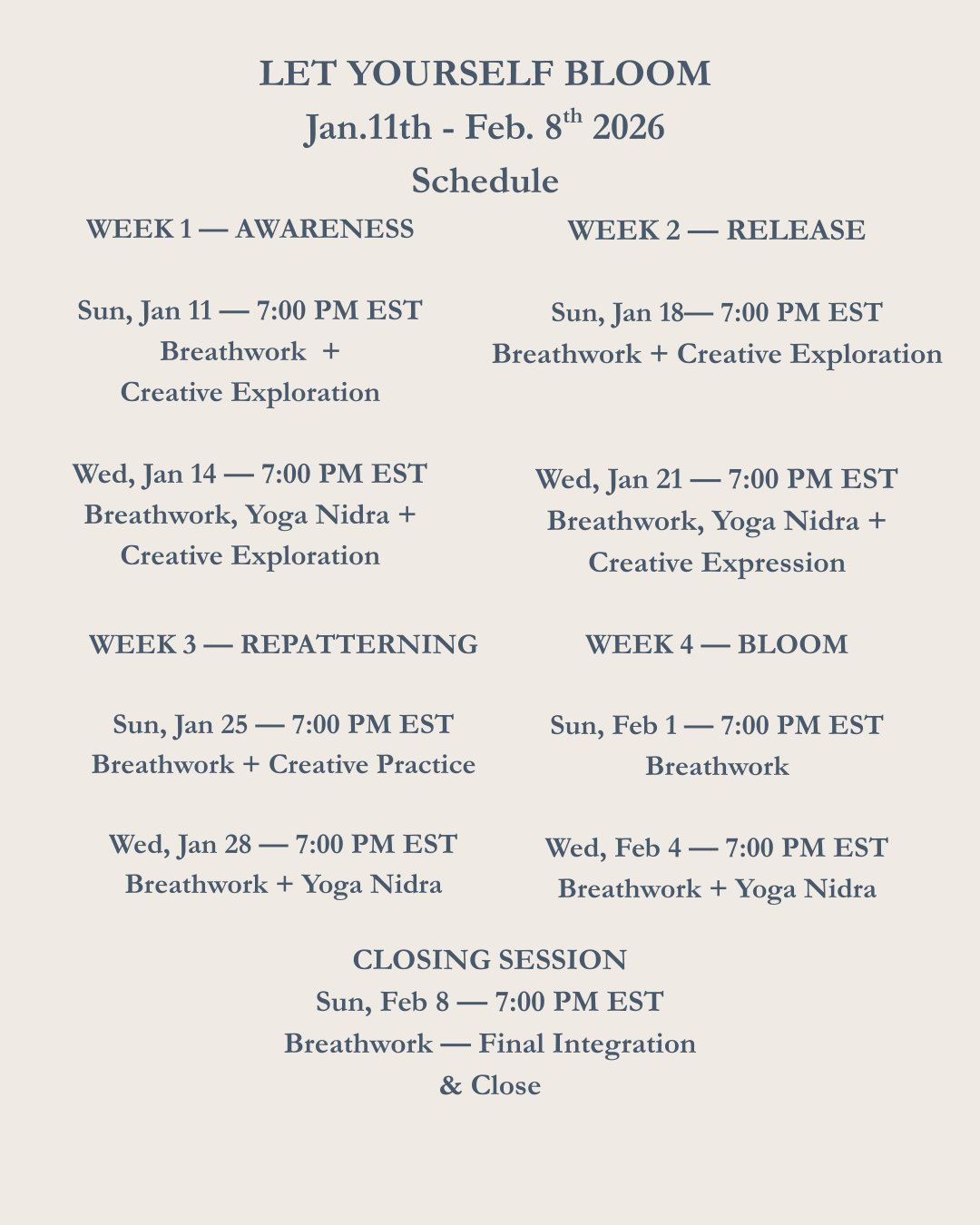 Let Yourself BLOOM Course January 11th - February 8th 2026